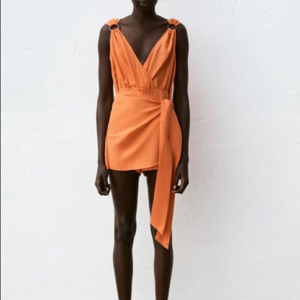Zara Orange Tied Wrap Jumpsuit, size small